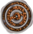 Load image into Gallery viewer, Outward Hound - Fun Feeder Slo Bowl - grey bowl filled with kibble