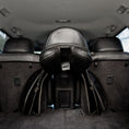 Load image into Gallery viewer, Lumiere Car Saddle Caddy - saddle on the caddy viewed from the boot