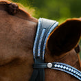 Load image into Gallery viewer, Lumiere Paris Bridle (Hanoverian) - close-up of the blue crystal headpiece