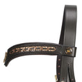 Load image into Gallery viewer, Jeremy & Lord - "V" Dressage Bridle - close-up of browband with beaded chain and Jeremy & Lord shield