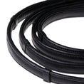 Load image into Gallery viewer, Lumiere Padded Nappa Leather Reins (Flat) - close-up of the padded black leather