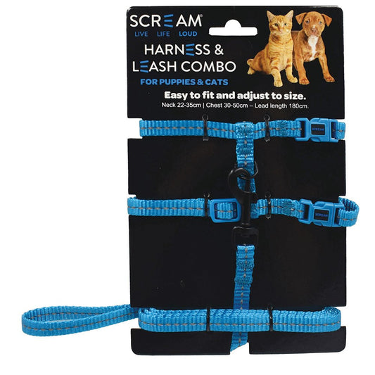 Scream REFLECTIVE ADJ. NYLON CAT/PUPPY 1cm HARNESS w/LEASH