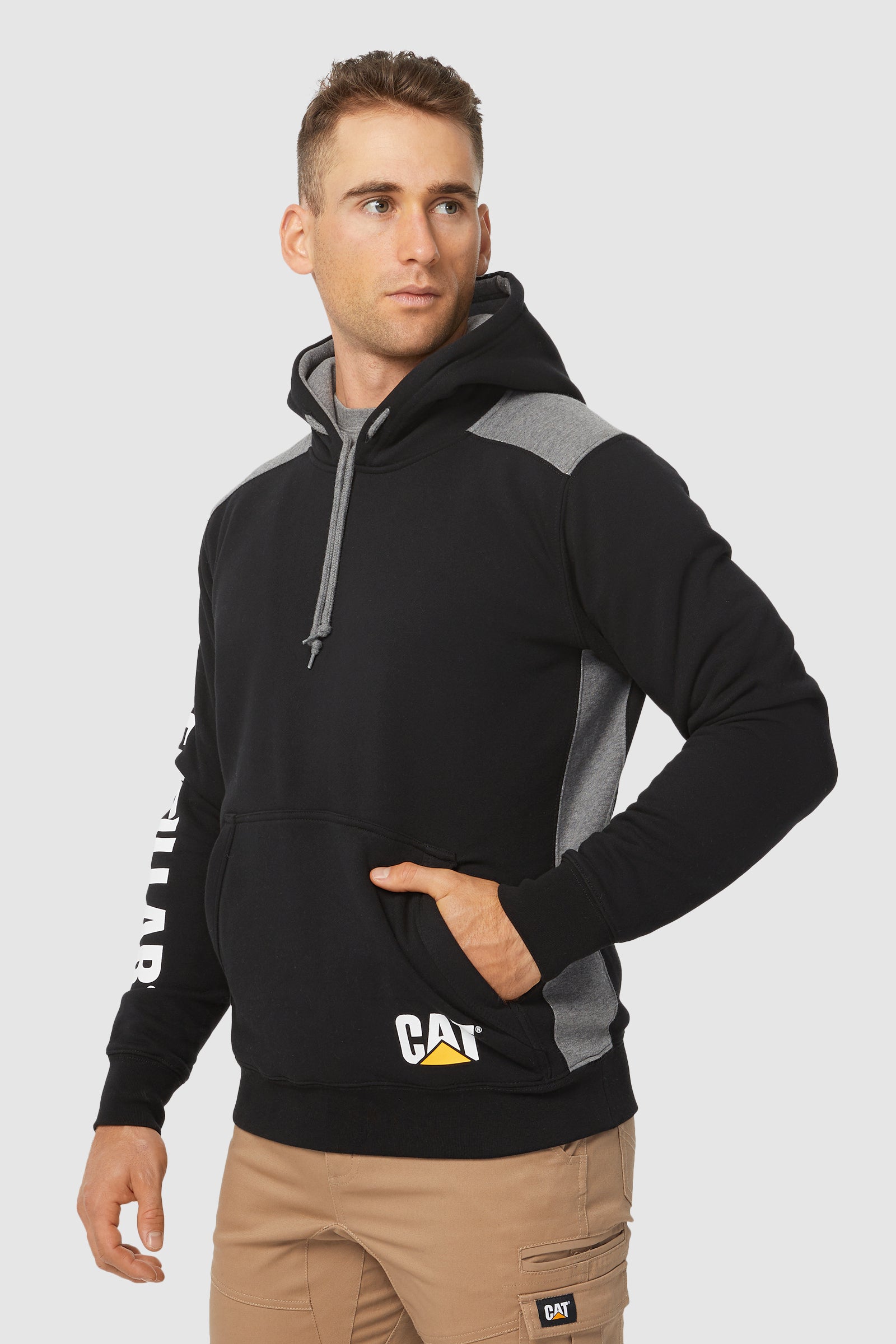 Cat Workwear - Logo Panel Hooded Sweatshirt - Black