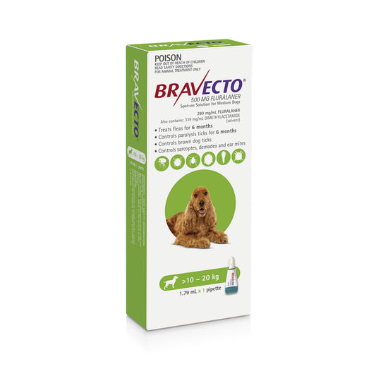 Bravecto Flea & Tick Spot-On For Medium Dogs Green