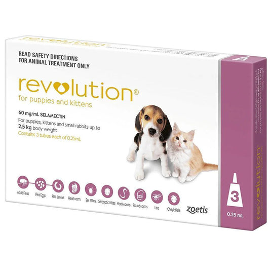 Revolution Flea Heartworm and Worming Treatment for Puppies and Kittens 2.5kg Pink 3 Pack