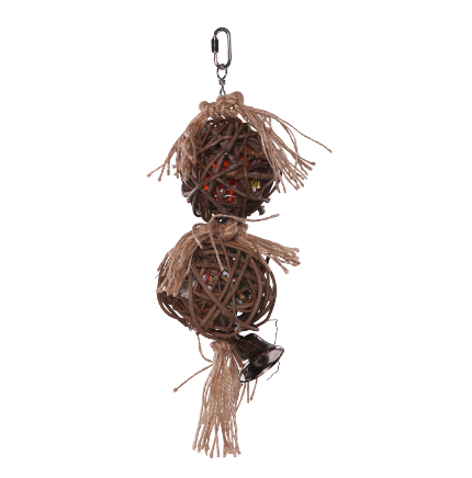 Twin Stacked Wicker Balls with Bell - Medium