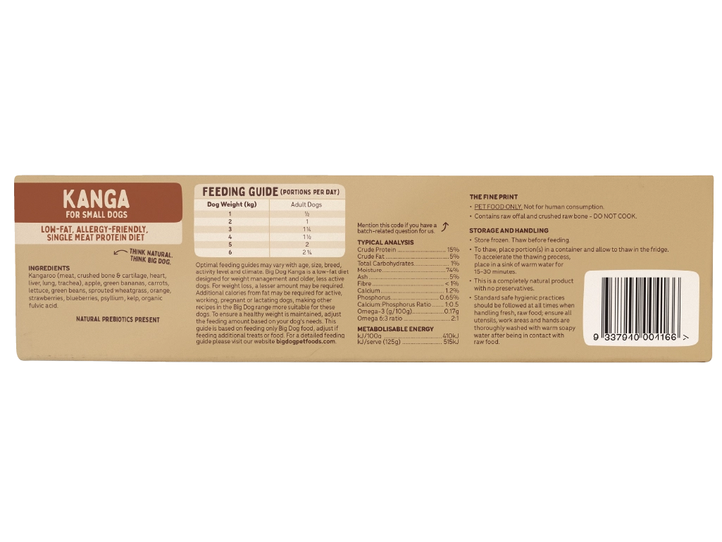 Big Dog - Small Dog Kanga Raw Dog Food 1.5Kg