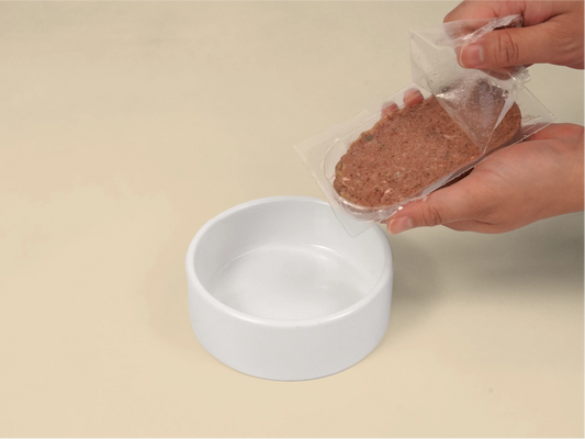 Big Dog Sensitive Skin Raw Dog Food for Small Dogs patty served in a bowl