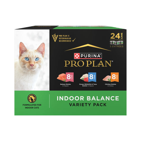 PRO PLAN Indoor Balance Chicken, Salmon and Ocean Whitefish & Tuna Variety Pack 24 x 85g