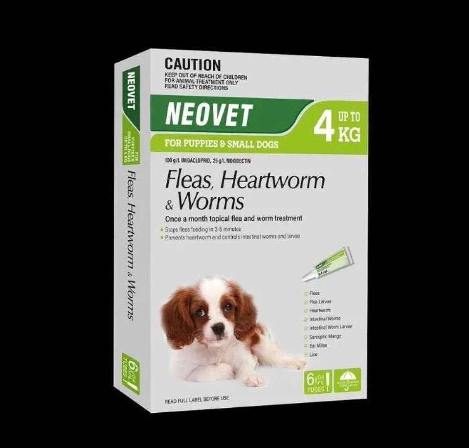 Neovet Flea Heartworm and Worming Treatment for Puppies and Small Dogs up to 4kg - 6 pack