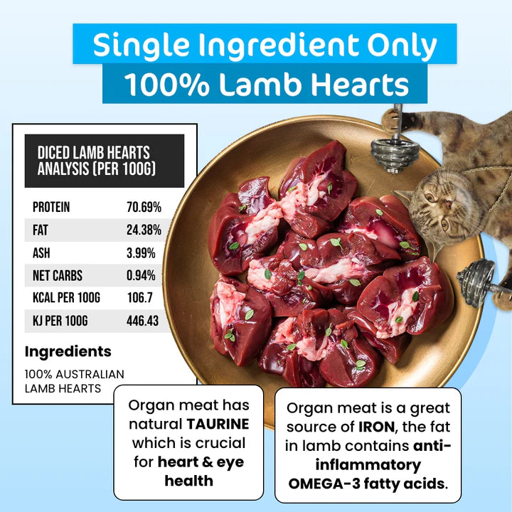 The Paw Grocer - Freeze Dried Diced Lamb Hearts for Cats