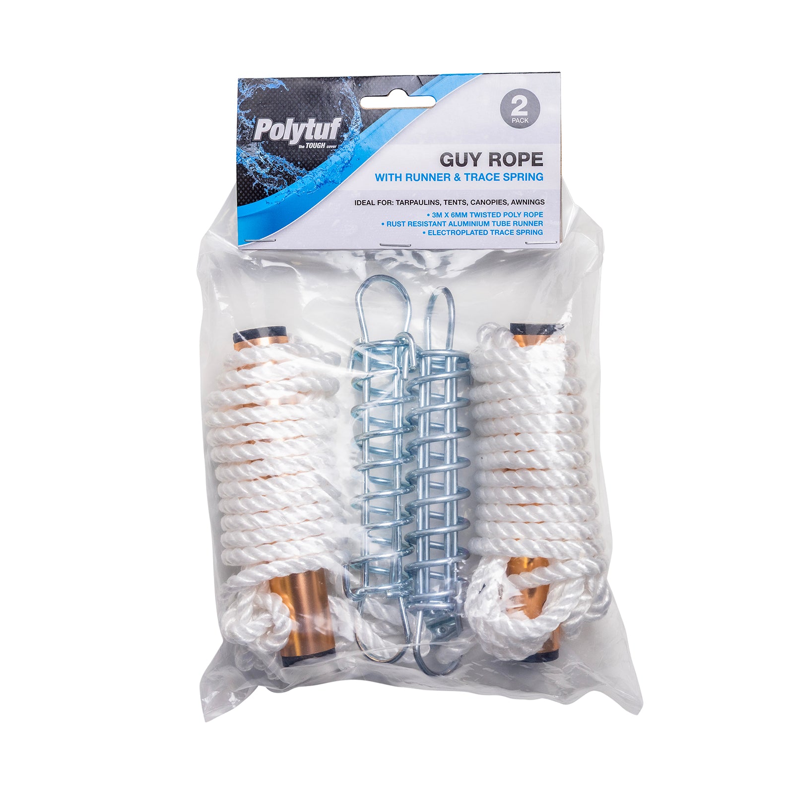 PolyTuf Guy Rope W/Runner & Trace Spring 6mm x 3m  2-pk