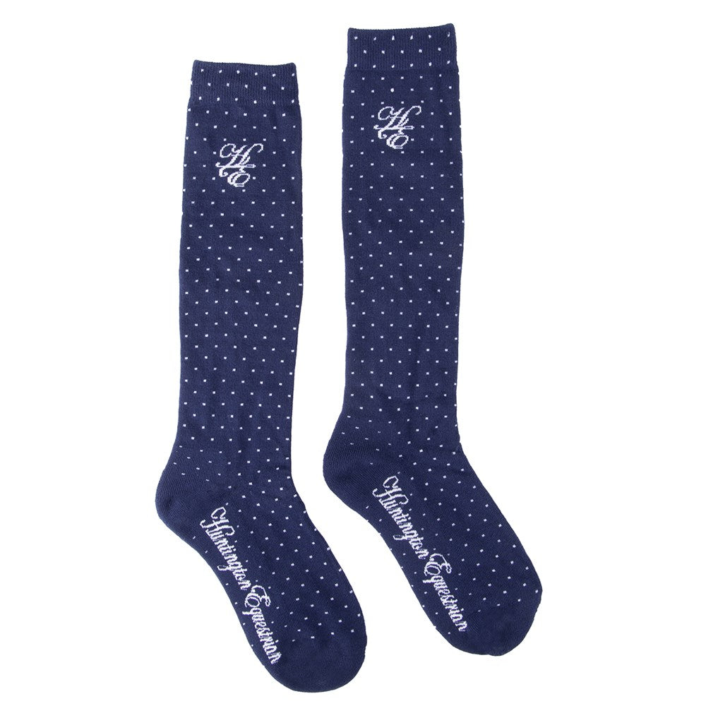 Huntington Knee High Riding Socks - Navy/Polka Dot