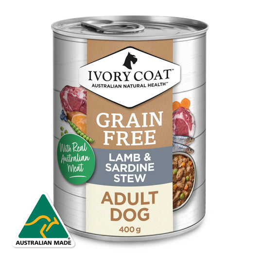 Ivory Coat Grain Free Lamb and Sardine Stew Adult Dog Wet Food 400g