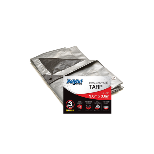 PolyTuf Extra Heavy Duty Silver Black Tarp 3m X 3.6m (10' X 12')