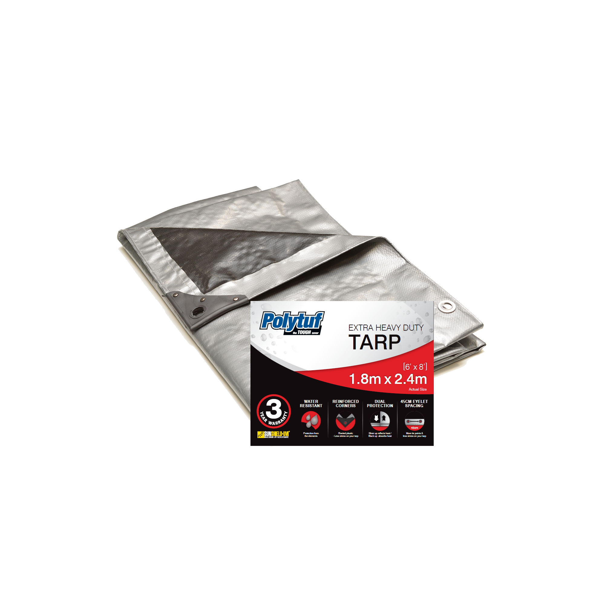 PolyTuf Extra Heavy Duty Silver Black Tarp 1.8m X 2.4m (6' X 8')