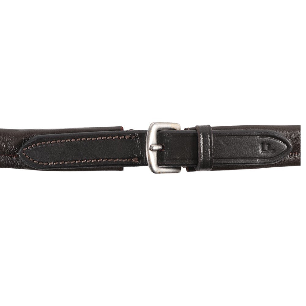 Jeremy & Lord - Nappa Grip Reins - brown, buckle and stitching detail
