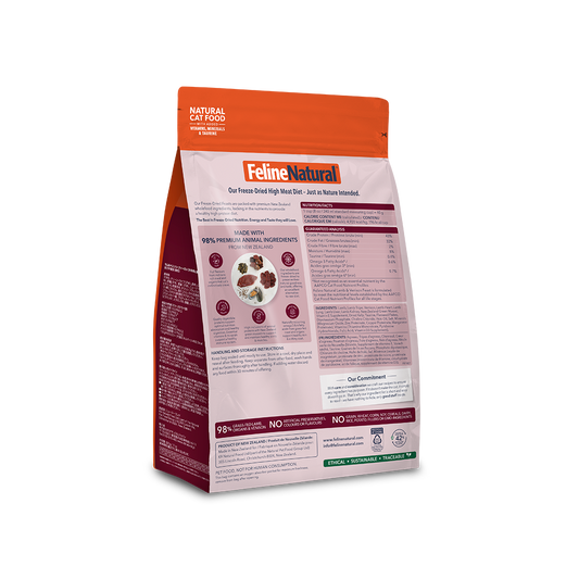 Feline Natural - Lamb & Venison Feast Freeze-Dried Cat Food 320g - back of pack