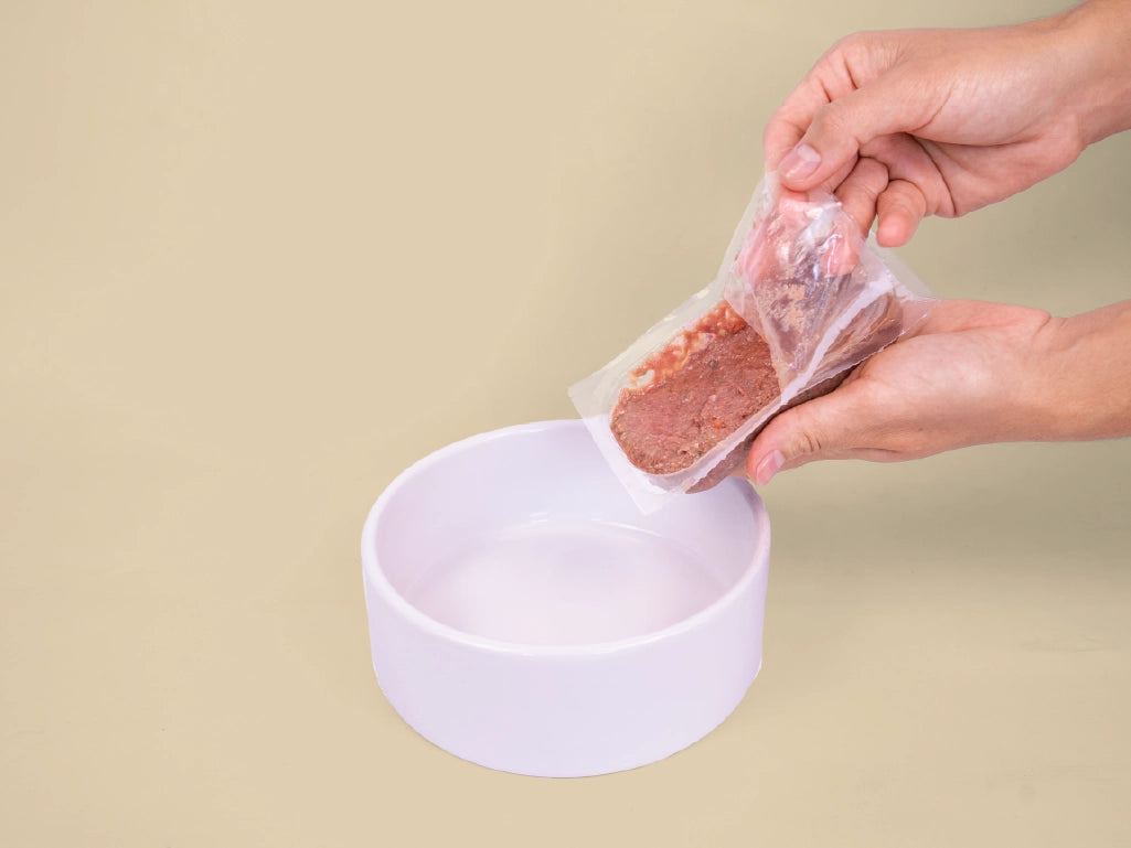 Big Dog - Beef Raw Dog Food for Small Dogs 1.5kg - patty in a bowl, angled view