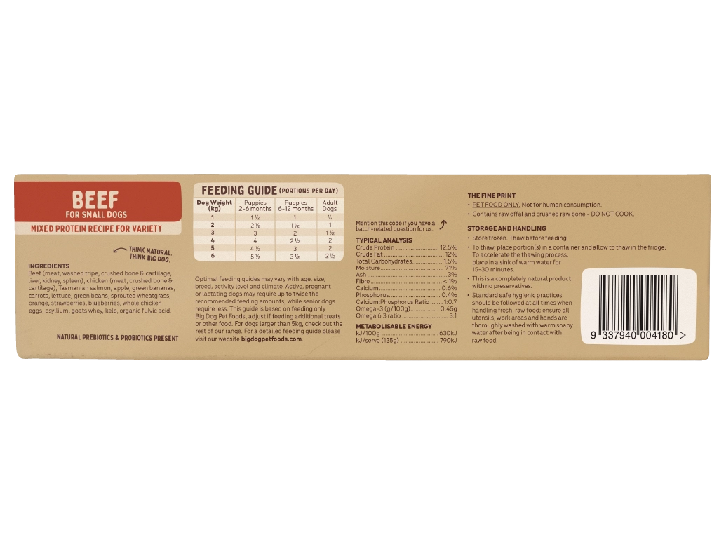 Big Dog - Beef Raw Dog Food for Small Dogs 1.5kg - back of box