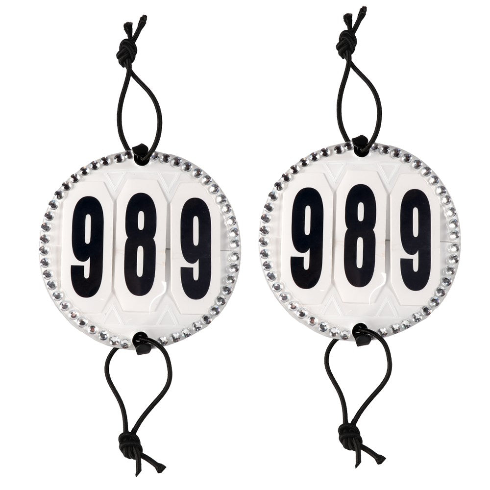 Crystal Three Number Holder - pair of holders with elastic ties