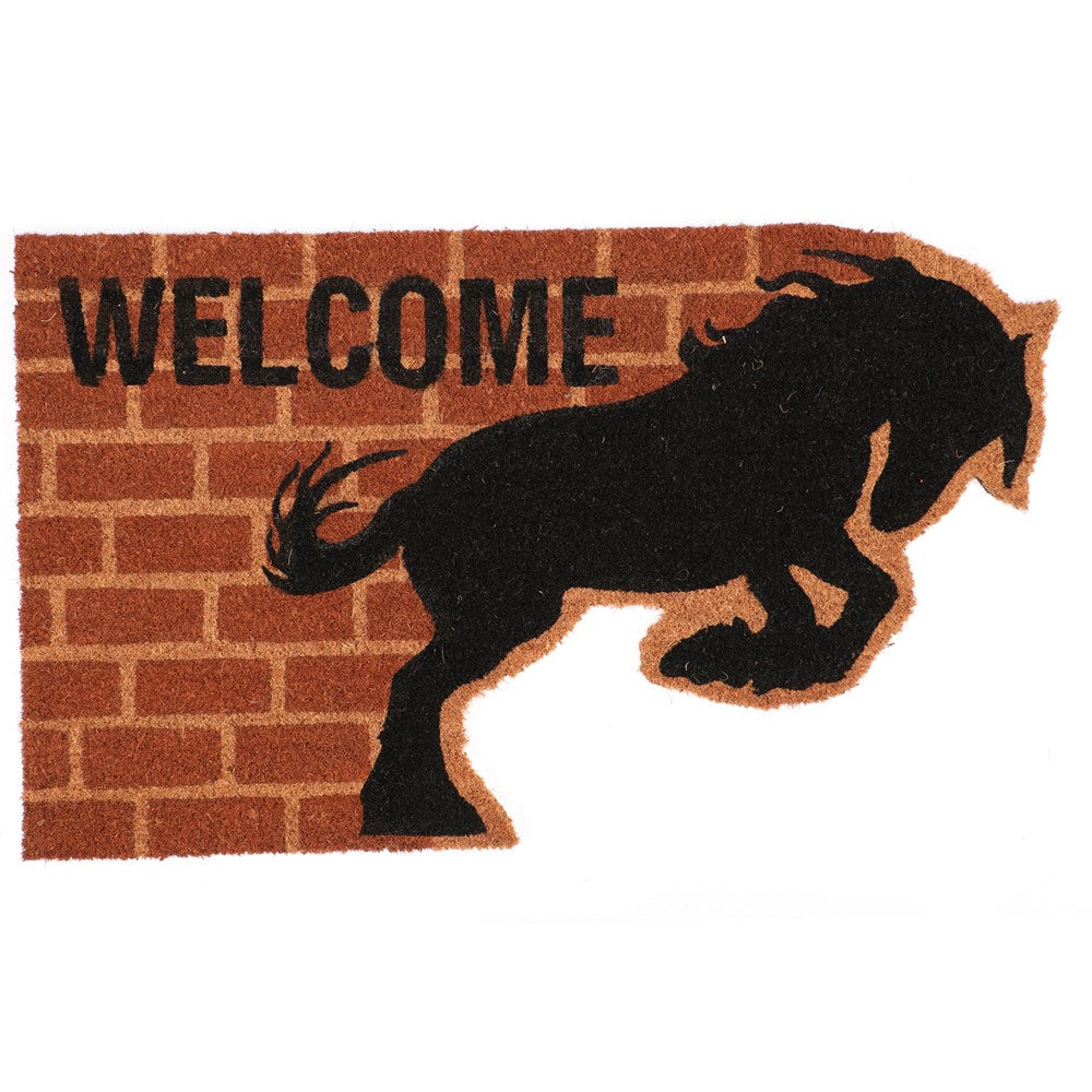 Coir Door Mat - Shaped Welcome Friesian - front view