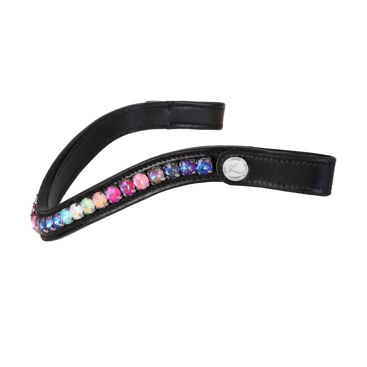 Lumiere Rainbow Bridle - rainbow browband showing the easy-change end