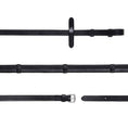 Load image into Gallery viewer, Lumiere Leather & Rubber Grip Reins (Flat) Cob - black reins laid out in sections
