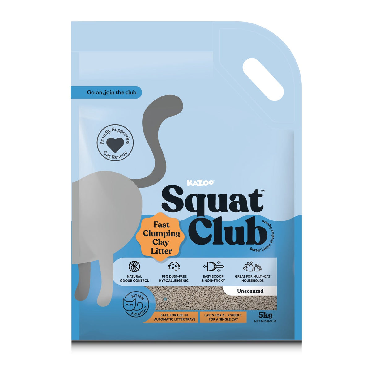 Kazoo - Squat Club Fast Clumping Clay Cat Litter Unscented - 5kg