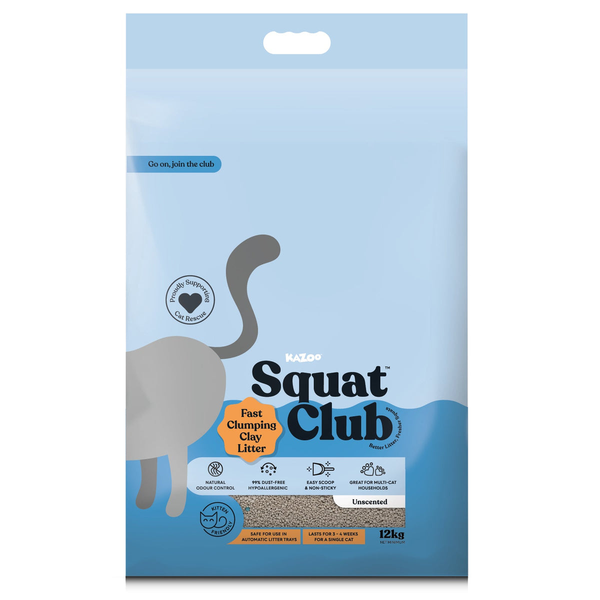 Kazoo - Squat Club Fast Clumping Clay Cat Litter Unscented - 12kg