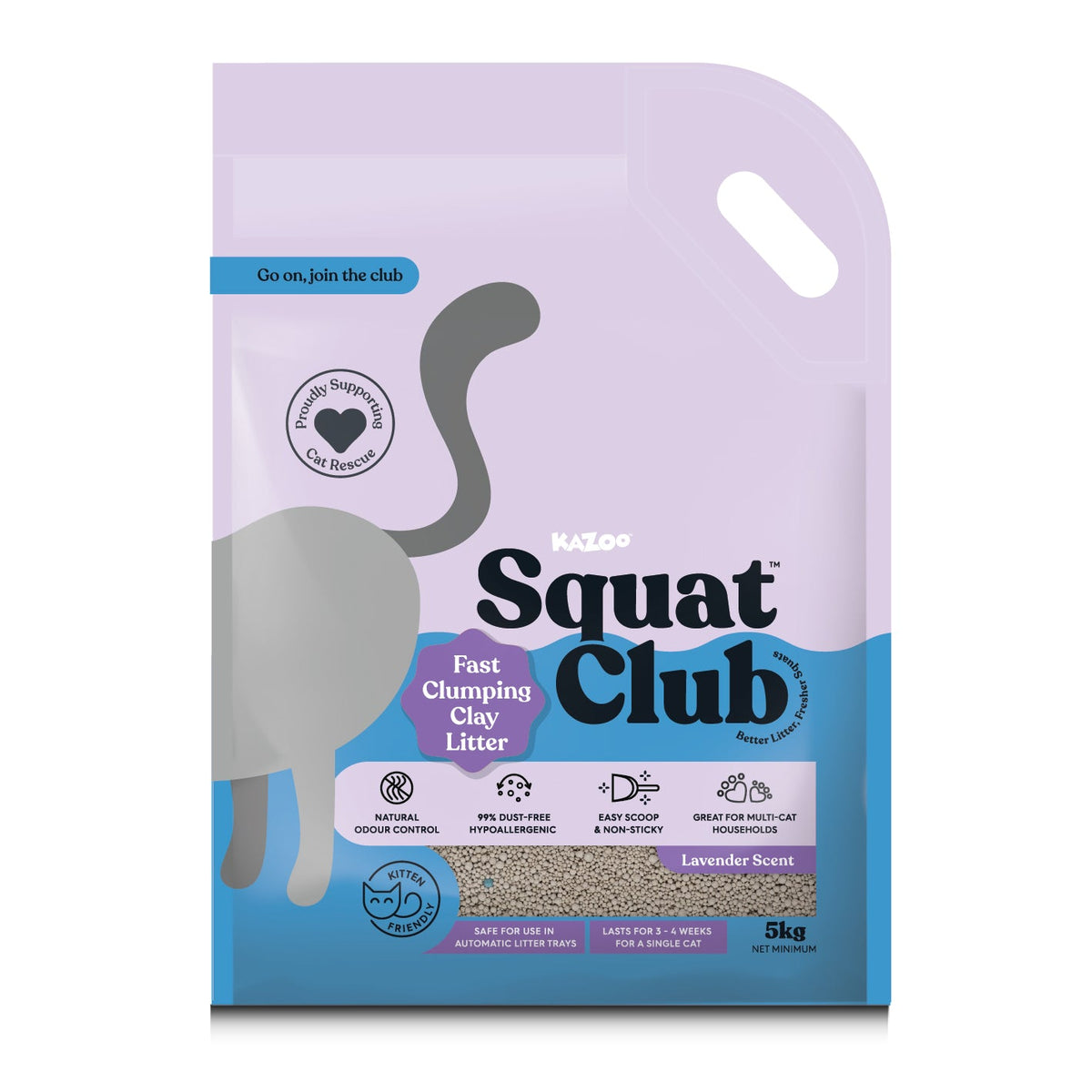Kazoo - Squat Club Fast Clumping Clay Cat Litter Lavender - 5kg