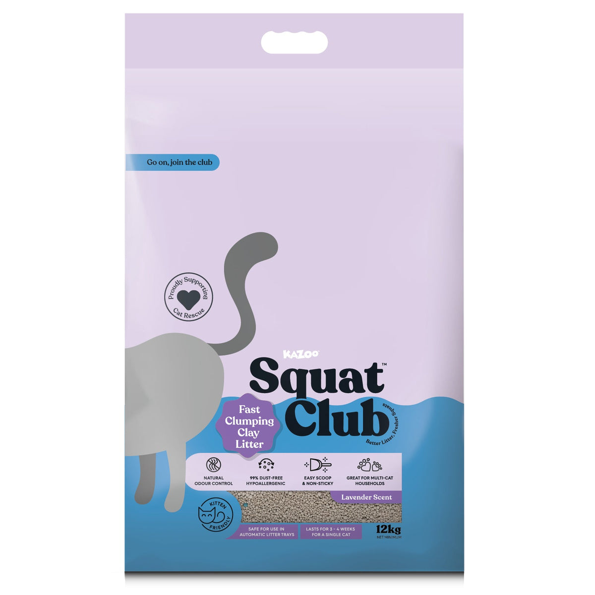 Kazoo - Squat Club Fast Clumping Clay Cat Litter Lavender - 12kg
