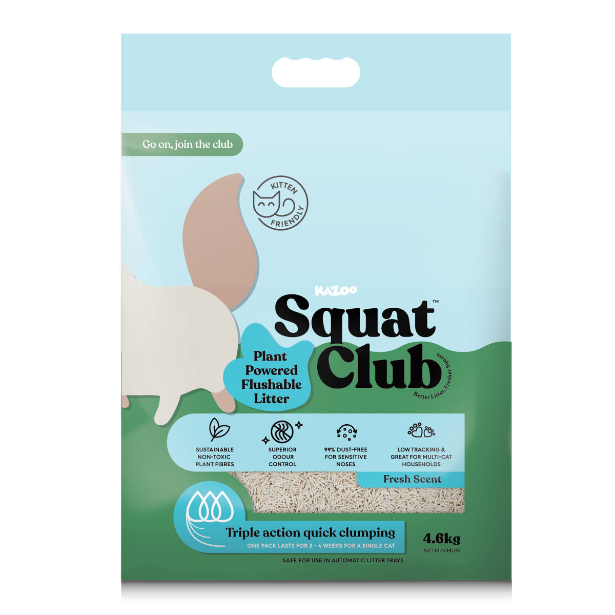 Kazoo - Squat Club Plant Powered Flushable Cat Litter Fresh Scent - 4.6kg
