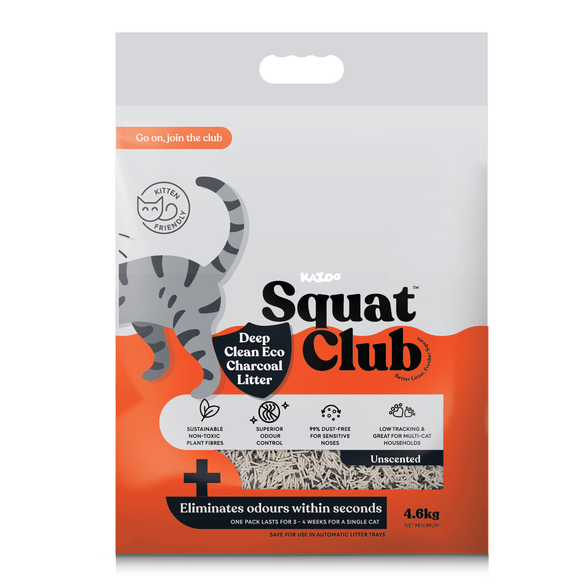 Kazoo - Squat Club Deep Clean Eco Charcoal Cat Litter - 4.6kg