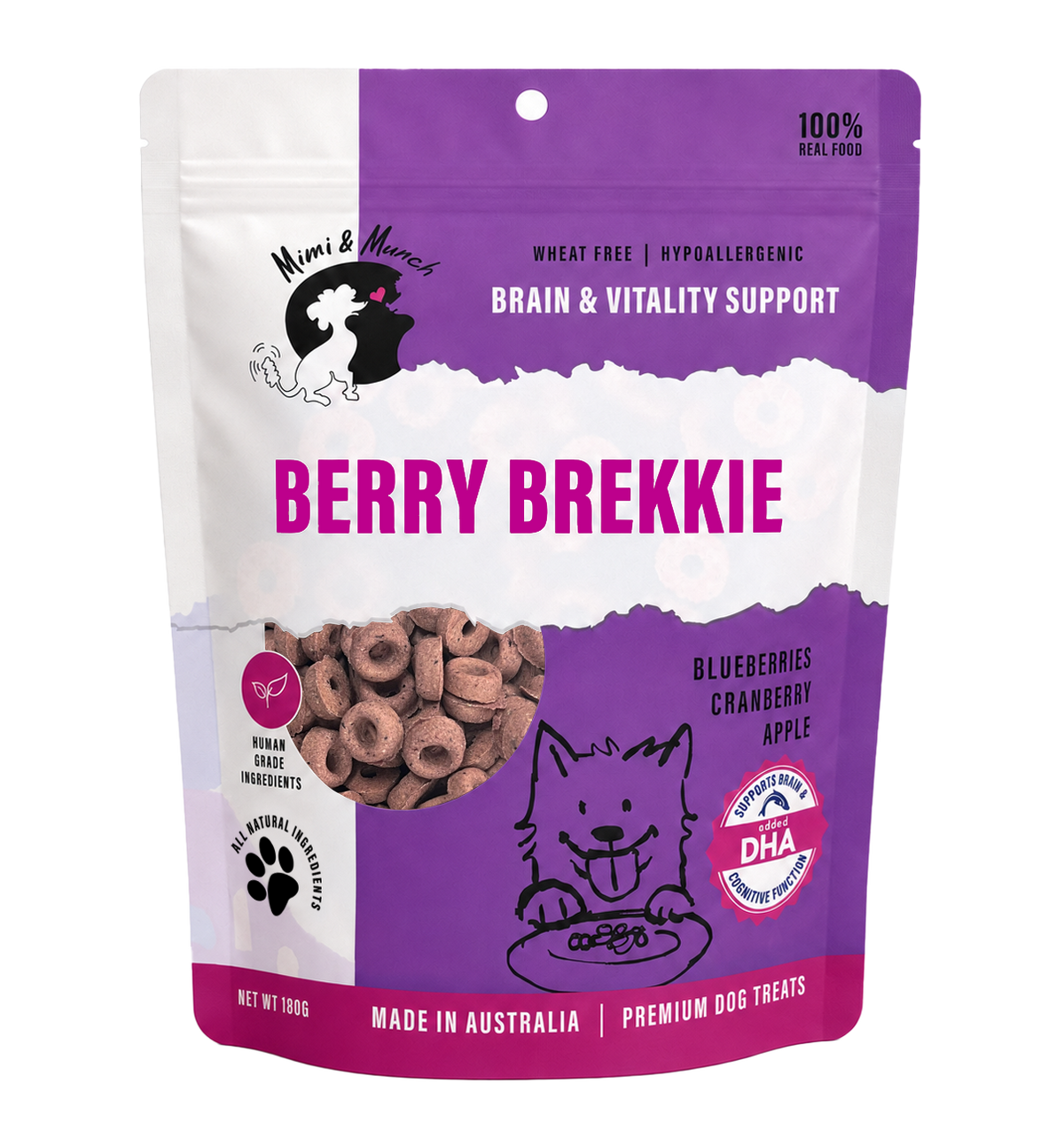Mimi & Munch - Berry Brekkie Dog Treats with DHA 180g