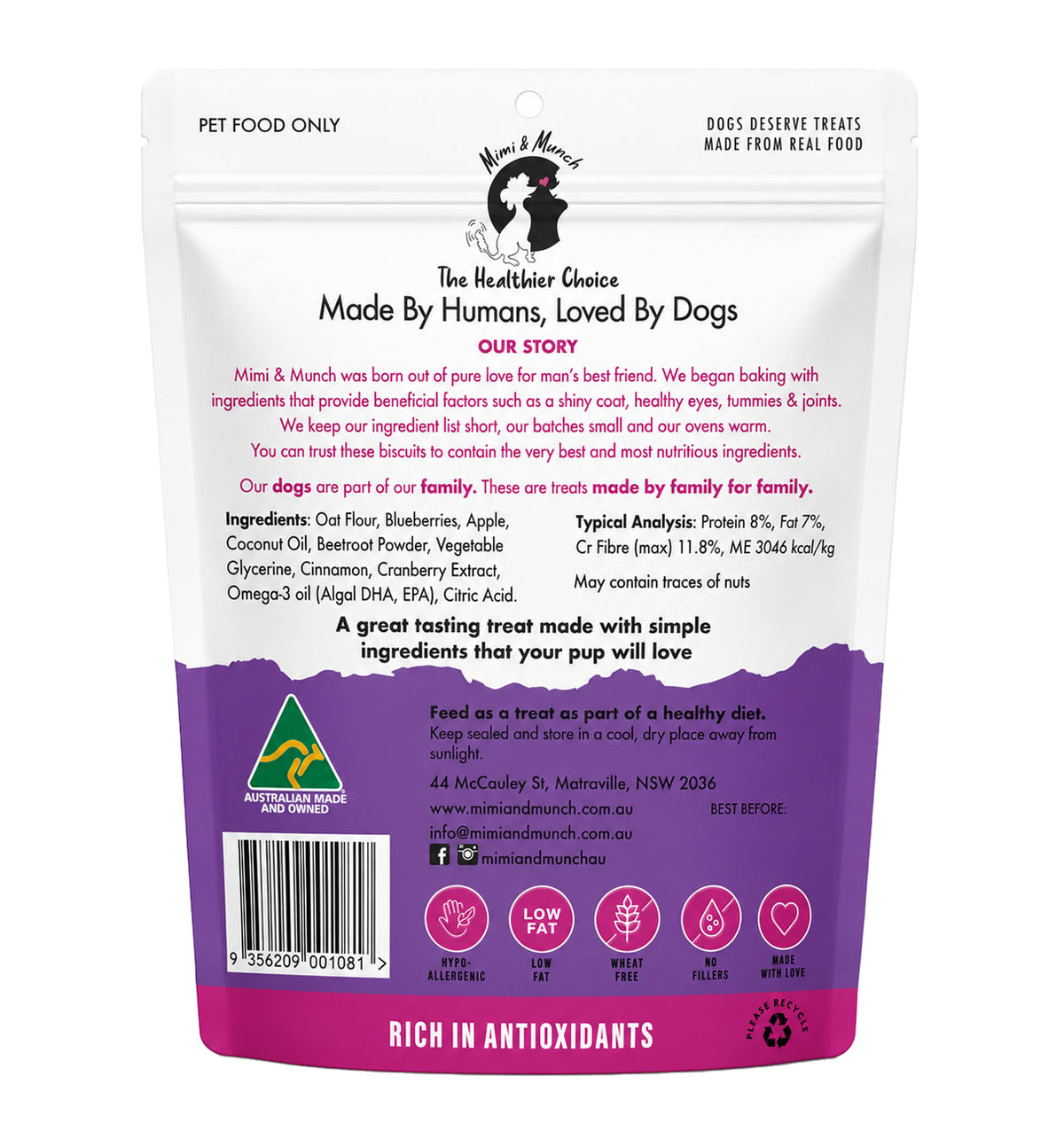 Mimi & Munch - Berry Brekkie Dog Treats with DHA 180g