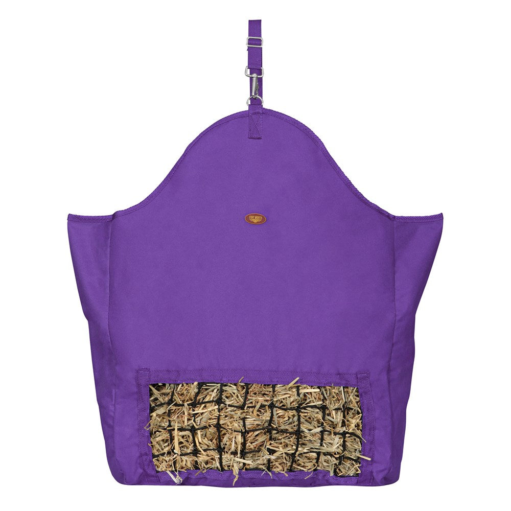 Fort Worth - Slow Feed Hay Bag Purple - filled with hay