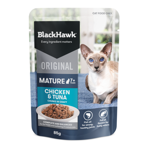 Black Hawk Cat - Mature 7+ Chicken & Tuna in Gravy 85g 12 Pack
