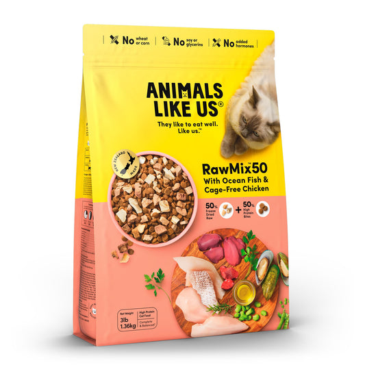 Animals Like Us Cat RawMix50™ with New Zealand Ocean Fish & Cage-Free Chicken