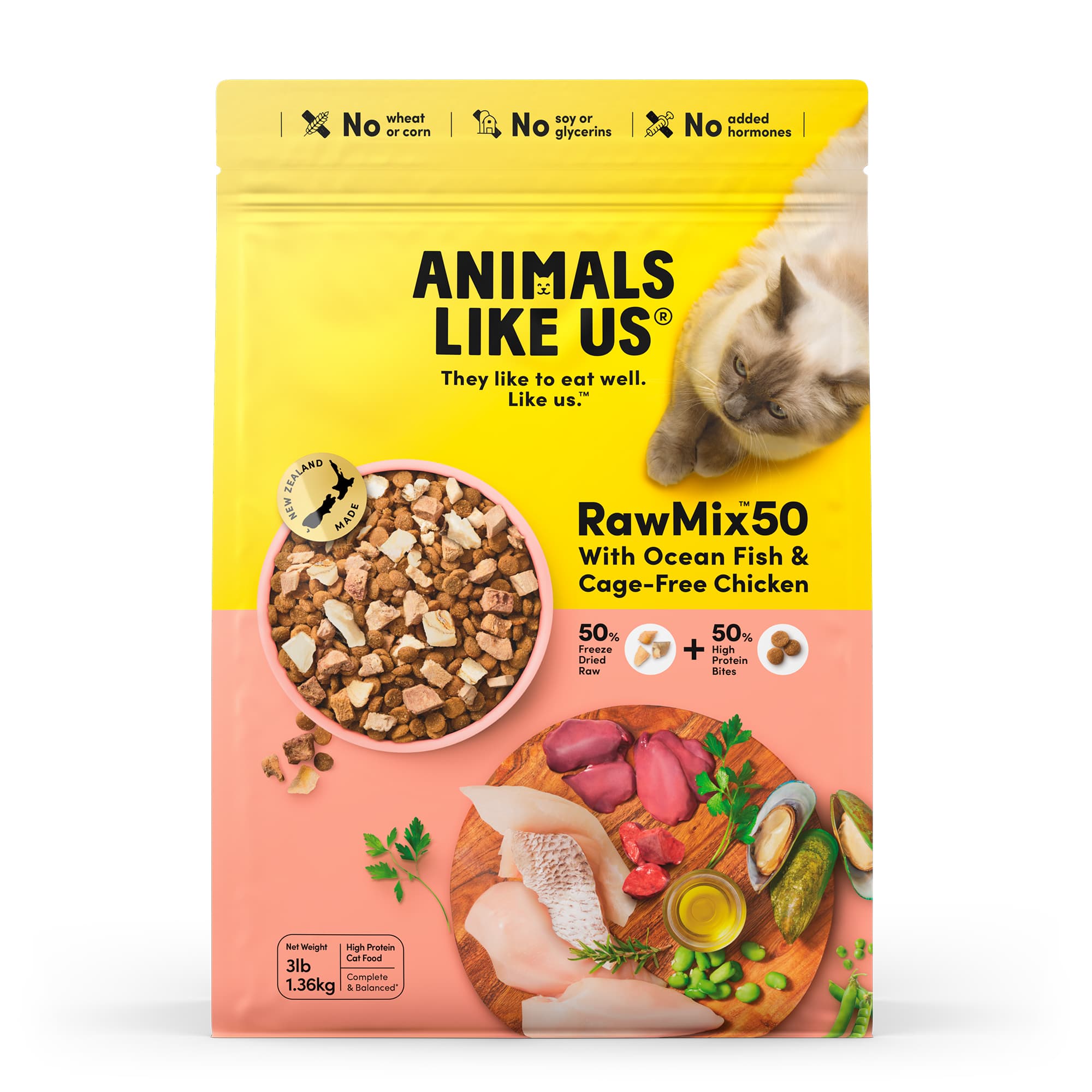 Animals Like Us Cat RawMix50™ with New Zealand Ocean Fish & Cage-Free Chicken