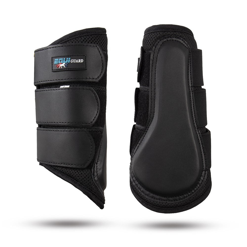 Equi-Guard - 3D Mesh Brushing Boots - pair of black boots standing upright