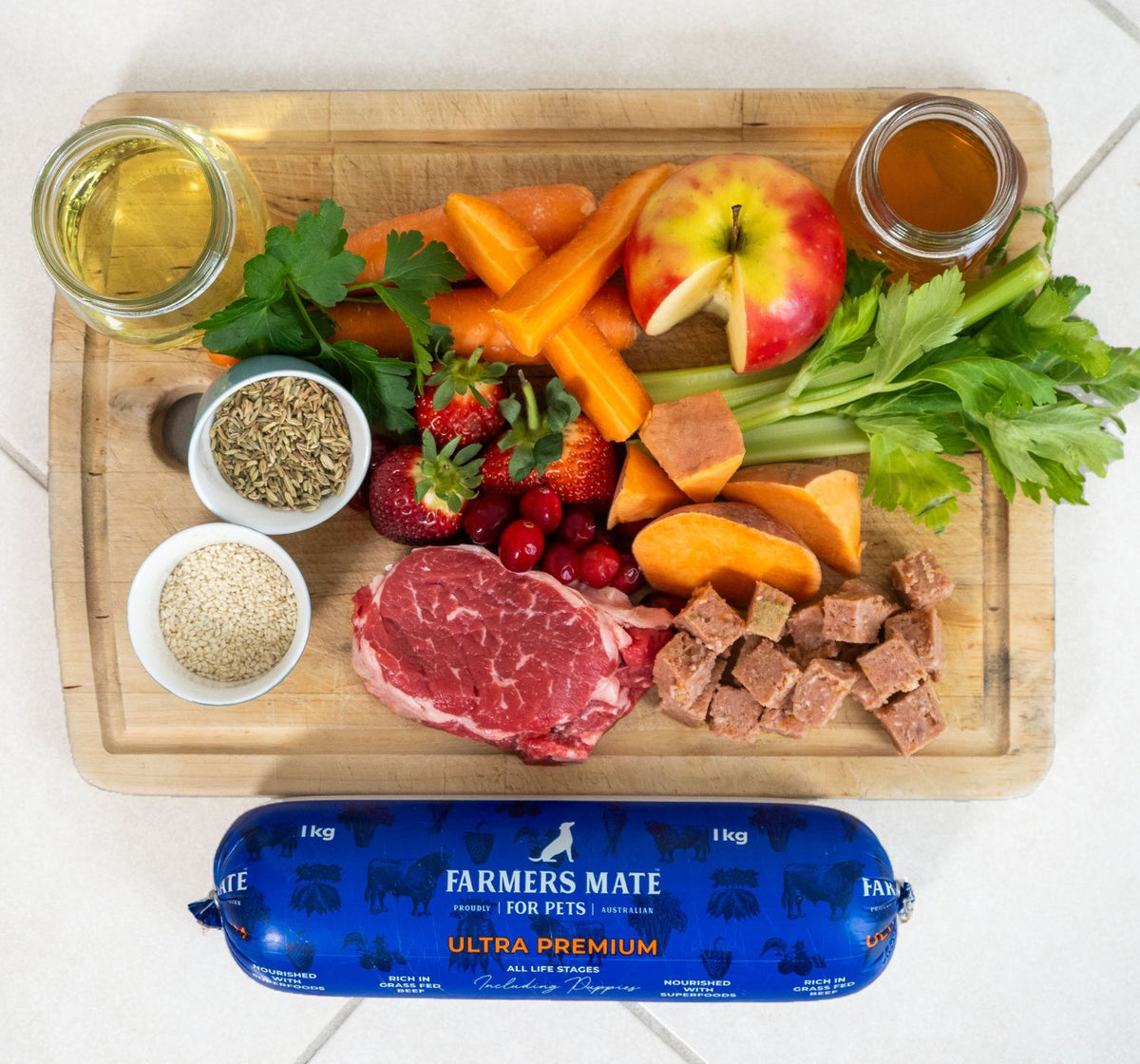 Farmers Mate - Ultra Premium Fresh Dog Food - ingredients board