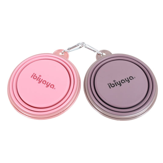 Ibiyaya - Quick Bite Collapsible Travel Bowl - Pink and Brown collapsed
