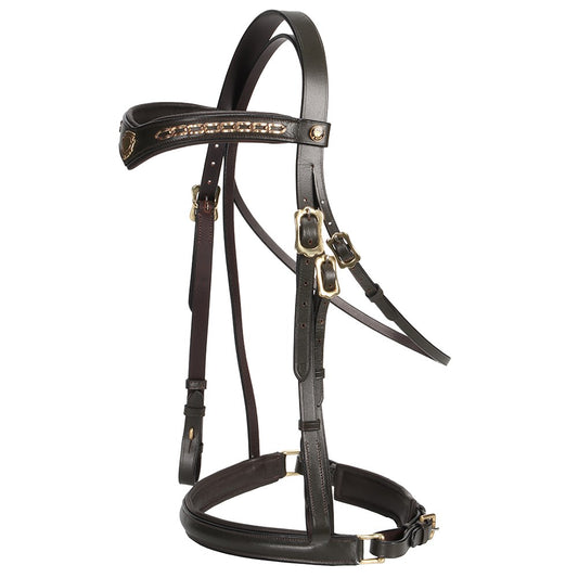 Jeremy & Lord - "V" Dressage Bridle - brown bridle, three-quarter view