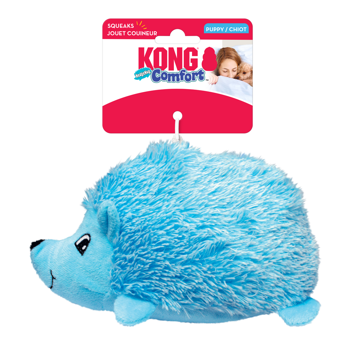 Kong - Comfort Hedgehug Puppy - blue plush hedgehog on header card