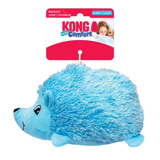 Kong - Comfort Hedgehug Puppy - blue plush hedgehog on header card