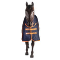 Load image into Gallery viewer, Kozy - 1200D Lite Rainsheet Combo - Navy/Orange - front view showing double chest straps
