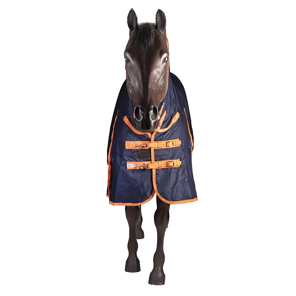 Kozy - 1200D Lite Rainsheet Combo - Navy/Orange - front view showing double chest straps