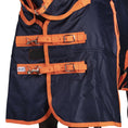 Load image into Gallery viewer, Kozy - 1200D Lite Rainsheet Combo - Navy/Orange - close-up of double chest straps
