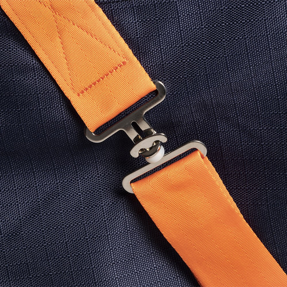 Kozy - 1200D Lite Rainsheet Combo - Navy/Orange - close-up of surcingle strap and hardware